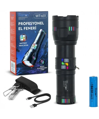 LAZER ETKİLİ PROFESYONEL EL FENERİ WATTON WT-631- 30,000 LÜMEN