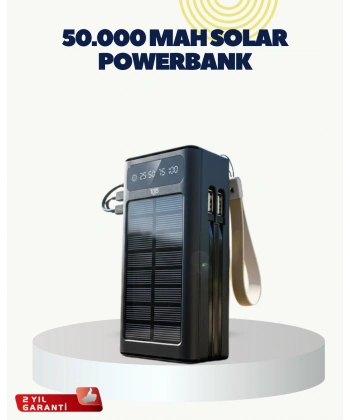 LED Aydınlatmalı Güneş Panelli Powerbank Seyahat ve Kamp İçin