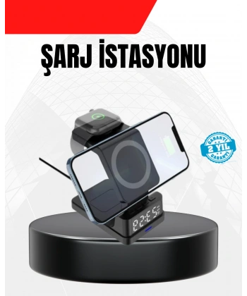LED Dijital Saatli Kablosuz Şarj Cihazı – 3 Parlaklık Ayarlı, Şarj Koruma Teknolojili