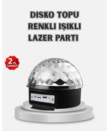 LED Disko Küresi Bluetooth Hoparlörlü Ritimle Senkronize Döner Işıklı