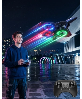 LED Işıklı Fighter Jet Tasarımlı Drone Uzaktan Kumandalı Akrobatik Oyuncak Uçak