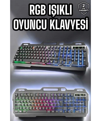 Led Işıklı  Klavye Usb Girişli RGB Işıklı Q Klavye Mouse Hediyeli