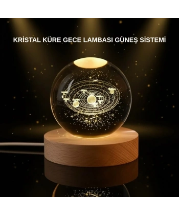 LED Işıklı Kristal Küre Ahşap Standlı Dekoratif Gezegen Model