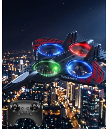 LED Işıklı Uzaktan Kumandalı Drone Fighter Jet Tasarımlı 360 Derece Dönebilen Oyuncak Uçak