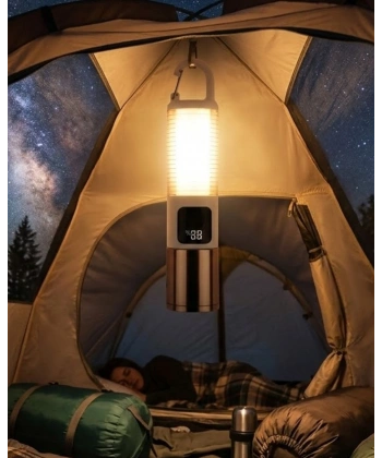 LED Kamp Lambası USB Şarjlı 500 Lümen Parlaklık Güç Göstergeli Taşınabilir Fener