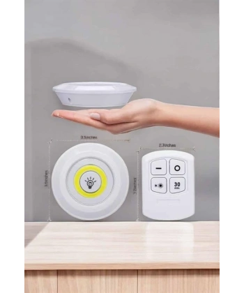 Led Lamba 3lü Uzaktan Kumandalı Yapışkanlı Beyaz Işık