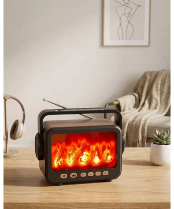 LED Şömine Efektli Kablosuz Hoparlör FM Radyo Müzik Çalar