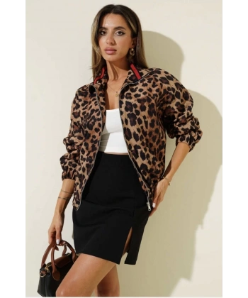 Leopar desenli astarlı ceket siyah t1192