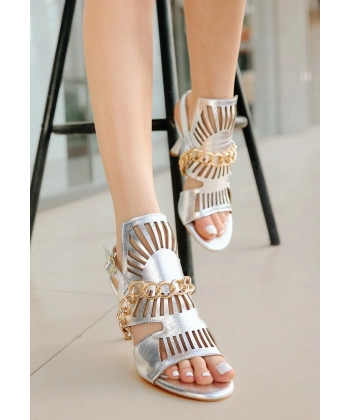 Lidya Gümüş Cilt Topuklu Ayakkabı