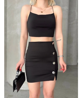 Likralı gabardin dört düğmeli etek