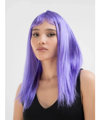 Lila Renk Uzun Düz Parti Peruğu
