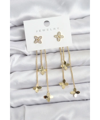 Lotus Model Gold Renk Pirinç Sallantılı Kadın Küpe