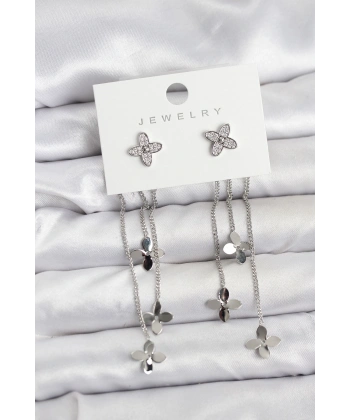 Lotus Model Gümüş Renk Pirinç Sallantılı Kadın Küpe