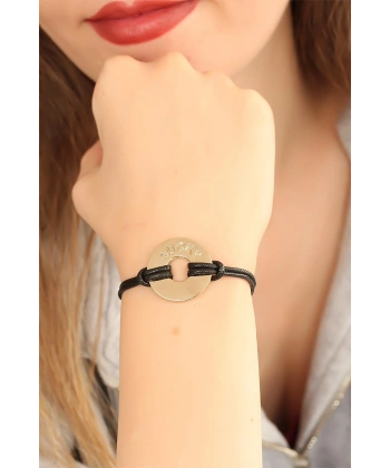 LUCKY (Şanslı) Siyah Deri İpli Unisex Mood Bileklik