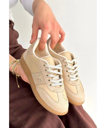 Lunga Bej Cilt Bağcıklı Spor Ayakkabı