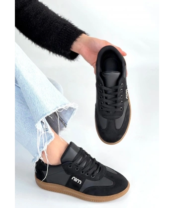 Lunga Siyah Cilt Bağcıklı Spor Ayakkabı