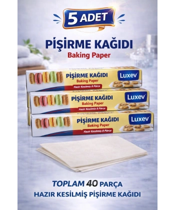 Luxev Pişirme Kağıdı Hazır Kesilmiş 8 Parça Yağlı Kağıt Fırın Kağıdı Baking Paper 5 Adet