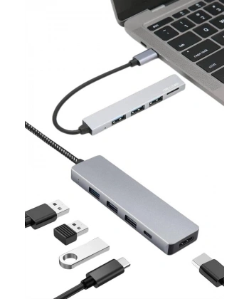 Macbook Pro/air Uyumlu USB Type-C 8 In 1 Hub Dönüştürücü Çevirici Çoklayıcı USB Hdmı Micro Sd 8 Girişli