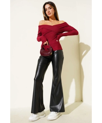 Madonna Çapraz Yaka Bluz Bordo t4331