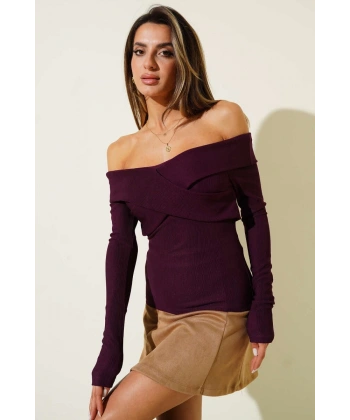 Madonna Çapraz Yaka Bluz mürdüm t4331