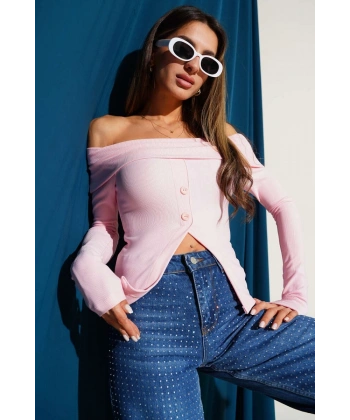 Madonna Yaka Düğmeli Bluz pembe t4329