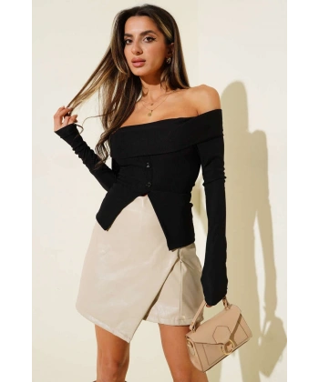 Madonna Yaka Düğmeli Bluz siyah t4329