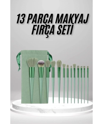 Makyaj Fırça Seti Yeşil 13 Parça Fondöten Fırçası Allık Fırçası Far Fırçası