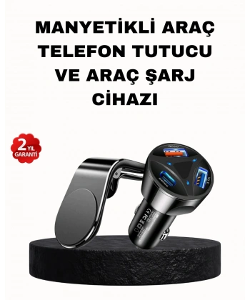 Manyetik Araç Telefon Tutucu ve Hızlı Şarj Adaptörü 2’li Set