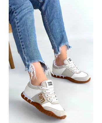 Marje Beyaz Cilt Bağcıklı Spor Ayakkabı