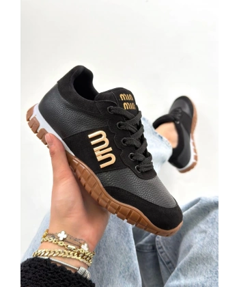 Marje Siyah Cilt Bağcıklı Spor Ayakkabı