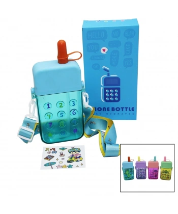 MATARA TELEFON MODELİ RENKLİ MİKA KRİSTAL SULUK MATARA PİPETLİ VİDALI KAPAK ASKILI 300ML