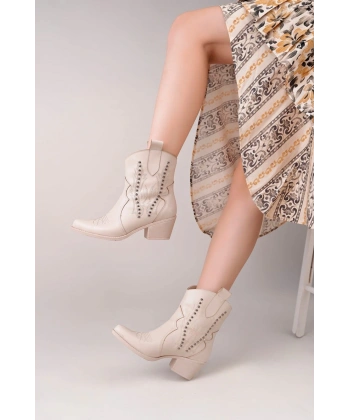 Matin Bej Cilt Topuklu Bot
