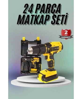 Matkap Seti 24 Parça Çift Bataryalı Darbeli Led Işıklı Vidalama