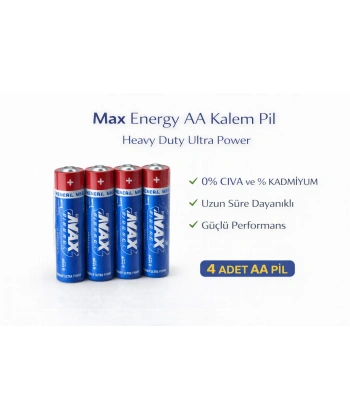 Max Energy AA Kalem Pil 1.5V R6 Heavy Duty Ultra Power 4lü 1 Paket