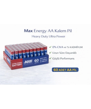 Max Energy AA Kalem Pil 1.5V R6 Heavy Duty Ultra Power 4lü 15 Paket