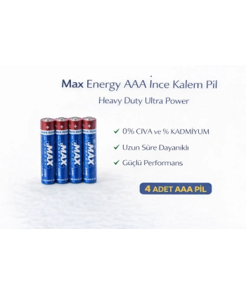 Max Energy AAA İnce Kalem Pil 1.5V R03 Heavy Duty Ultra Power 4 lü 1 Paket