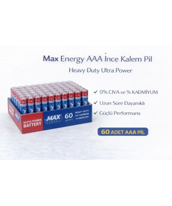 Max Energy AAA İnce Kalem Pil 1.5V R03 Heavy Duty Ultra Power 4 lü 15 Paket