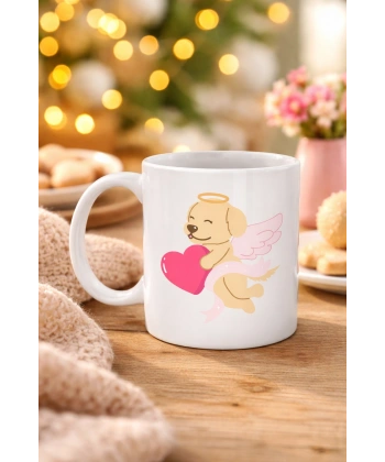 Melek Golden Retriever Köpek Tasarımlı Porselen Kupa MODEL 55 – Kalpli, Sevgiliye Özel, Sevimli Hediye Kupa