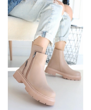 Menta Nude Cilt Fermuar Aksesuarlı Bot