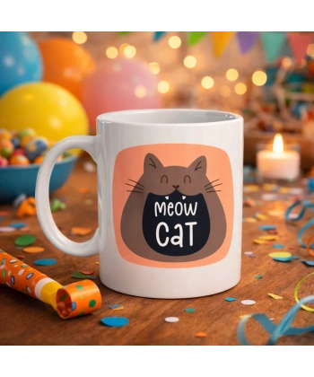 Meow Cat – Sevimli Kedi Tasarımlı Porselen Kupa MODEL 66 Eğlenceli Kahve & Çay Kupası Hediyelik