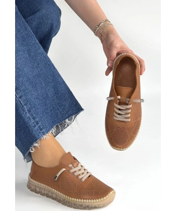 Merja Taba Deri Bağcıklı Spor Ayakkabı