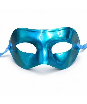 Metalize Parlak Parti Maskesi Turkuaz Mavi Renk 16x7 cm