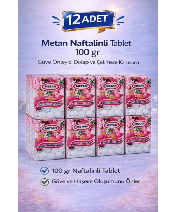 Metan Naftalinli Tablet 100 gr Güve Önleyici Dolap ve Çekmece Koruyucu 12 Adet