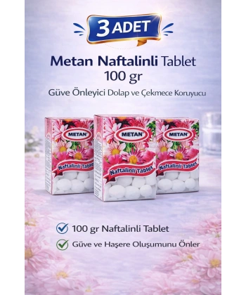 Metan Naftalinli Tablet 100 gr Güve Önleyici Dolap ve Çekmece Koruyucu 3 Adet