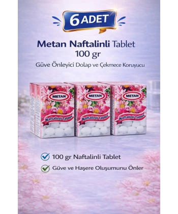 Metan Naftalinli Tablet 100 gr Güve Önleyici Dolap ve Çekmece Koruyucu 6 Adet