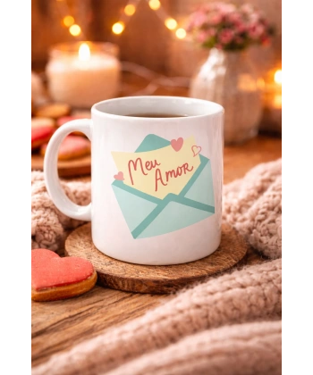 Meu Amor Tasarımlı Porselen Kupa Model 11 - Romantik Kalp Desenli Sevgili Kupası - Özel Tasarım Kahve & Çay Kupası