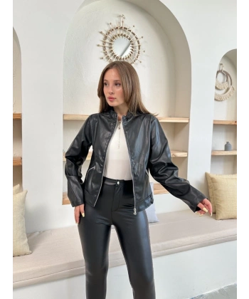 Mevsimlik deri ceket siyah st255510