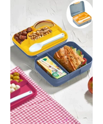 Meyve Suyu Bölmeli - Tabaklı Beslenme Kabı  Diyet Kabı -Çatal Bıçak Kaşık Dahildir