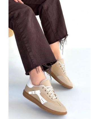 Mier Bej Cilt Bağcıklı Spor Ayakkabı