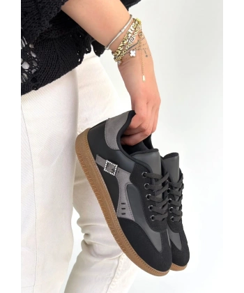 Mier Siyah Cilt Bağcıklı Spor Ayakkabı